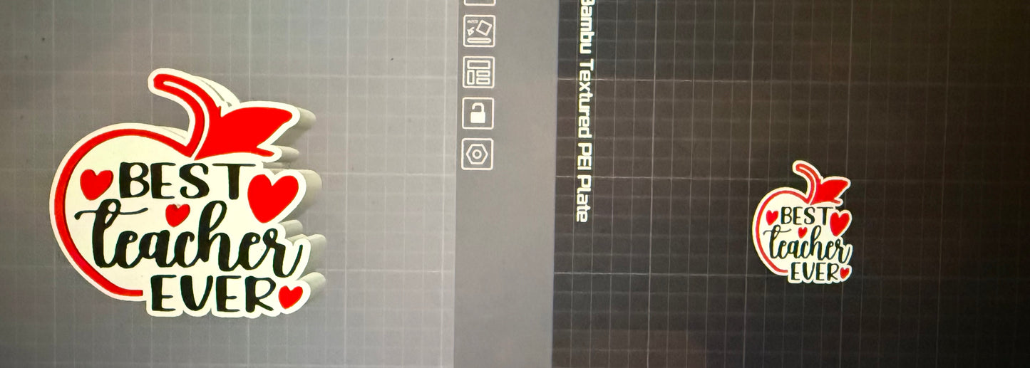 🍎 Best Teacher Ever – Pencil Box & Badge Reel Topper 3MF Digital File