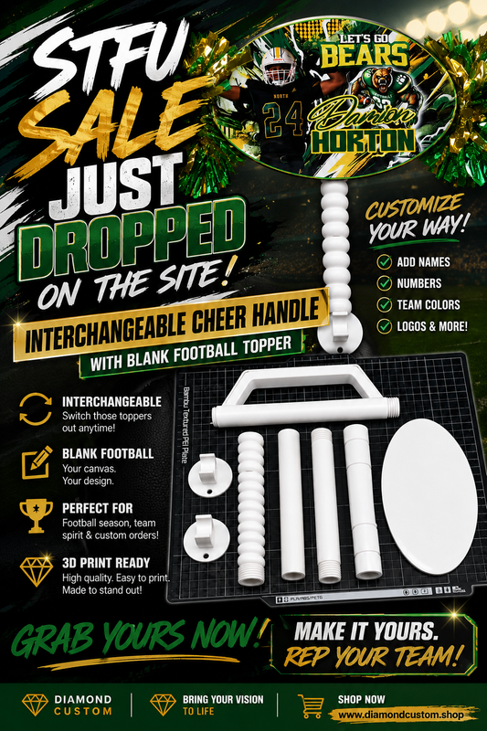 Customizable Cheer Stick + Blank Football Topper | STL File