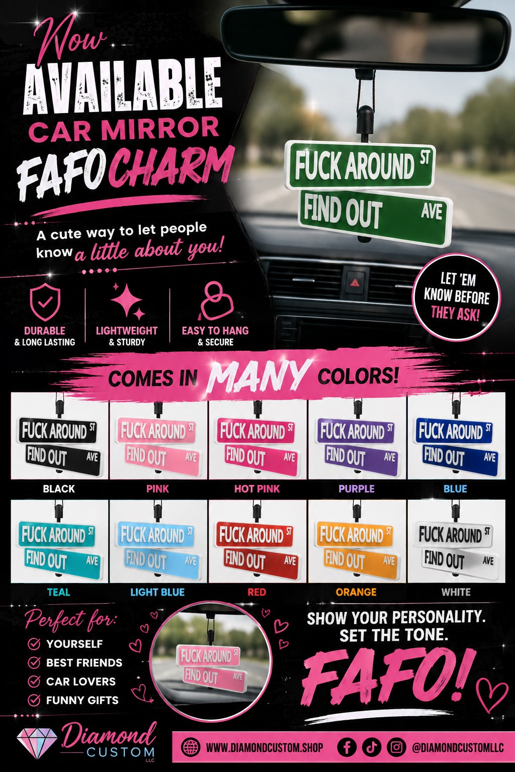 FAFO CAR MIRROR CHARMS