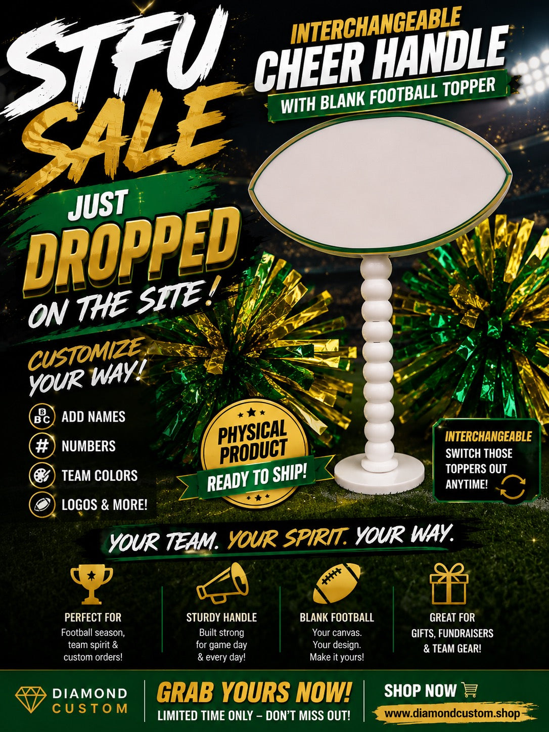 Interchangeable Cheer Stick &amp; Pom-Pom Physical Product